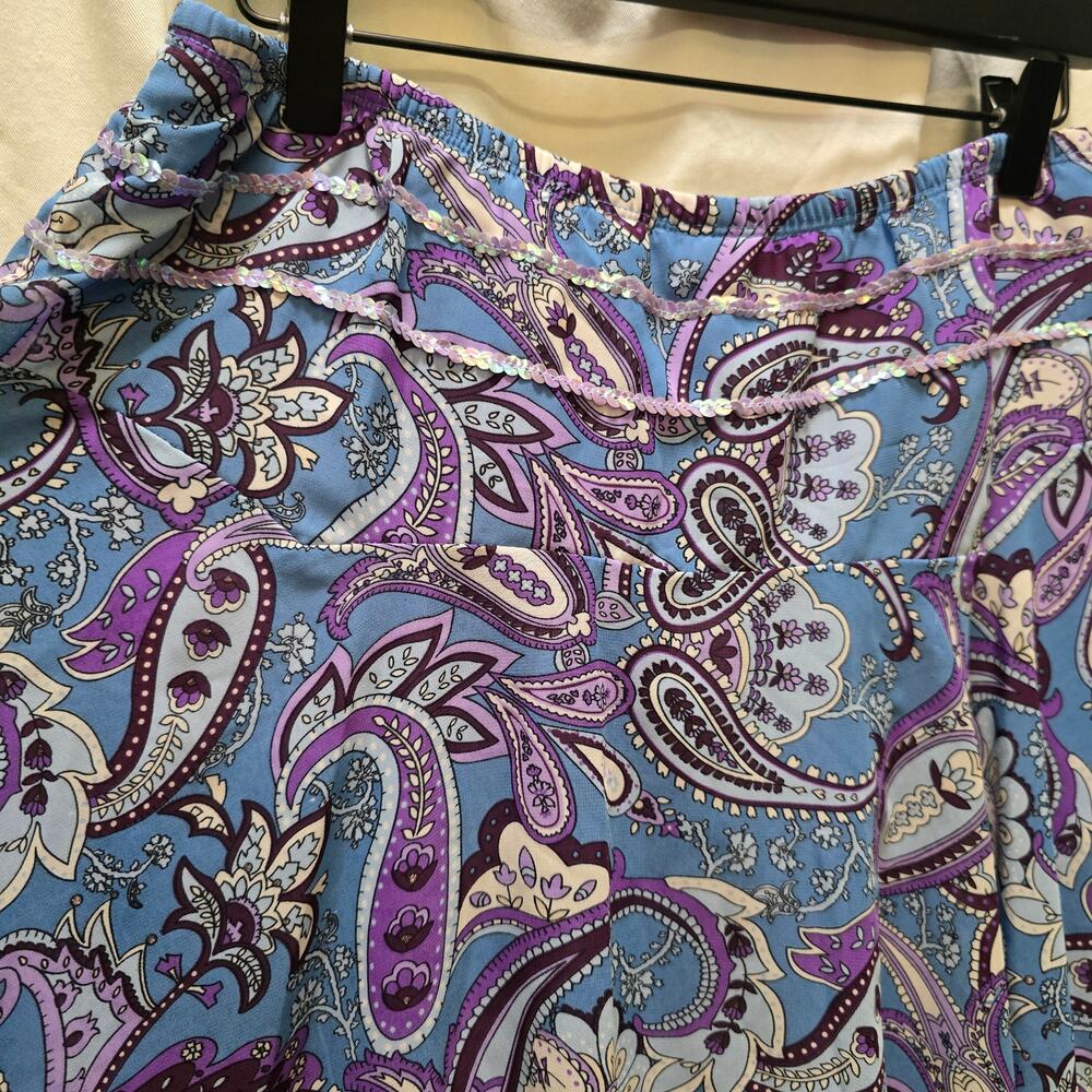 Y2K Limited Too blue purple paisley mini skirt sequin asymmetrical hem size 16.5 - Picture 13 of 13
